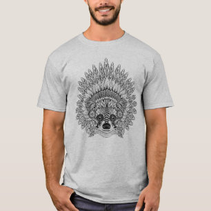 Racoon In Feathered War Bonnet Doodle T-Shirt