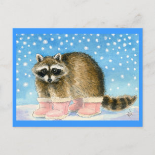 Racoon in pink boots postcard