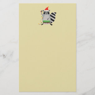 Racoon In Santa Hat Tangled Up In Xmas Lights Stationery