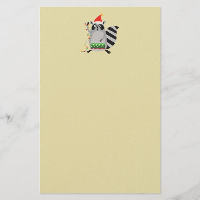 Racoon In Santa Hat Tangled Up In Xmas Lights Stationery (Front)