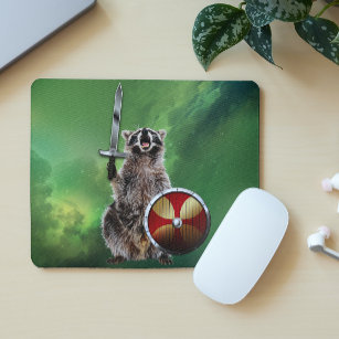 Racoon In Space Viking Shield Sword Cute Funny Mouse Mat