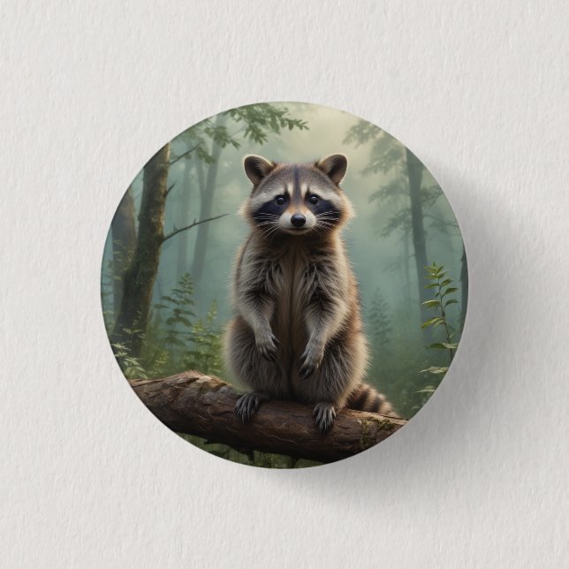 Racoon in the Forest 3 Cm Round Badge (Front)