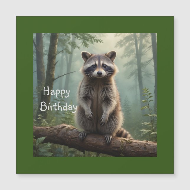Racoon in the Forest Magnetic Birthday Card (Front)