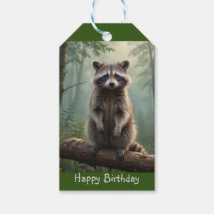Racoon in the Forest Magnetic Birthday Card Gift Tags