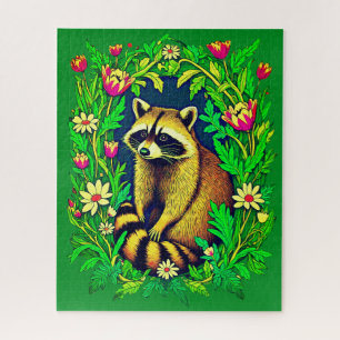 Racoon in the Middle of Wildflower Garden Jigsaw Puzzle