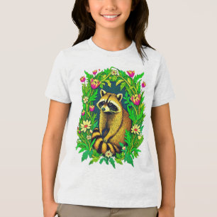 Racoon in the Middle of Wildflower Garden Tri-Blend Shirt