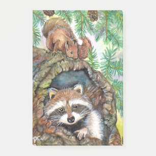 Racoon In The Tree Hole With Squirrel Post-it Notes