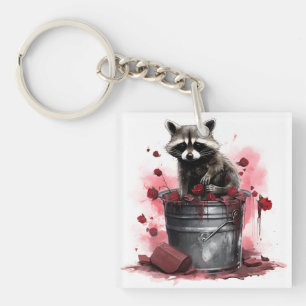 Racoon in trash bin Valentines day Key Ring