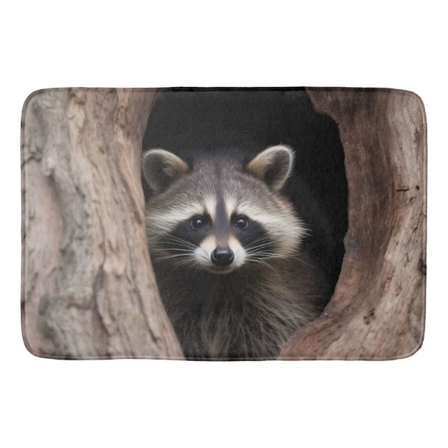 Racoon in Tree Cave  Bath Mat (Front)