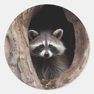Racoon in Tree Cave Classic Round Sticker