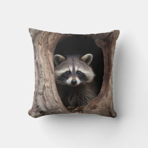 Racoon in Tree Cave Cushion