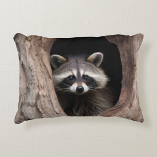 Racoon in Tree Cave Decorative Cushion