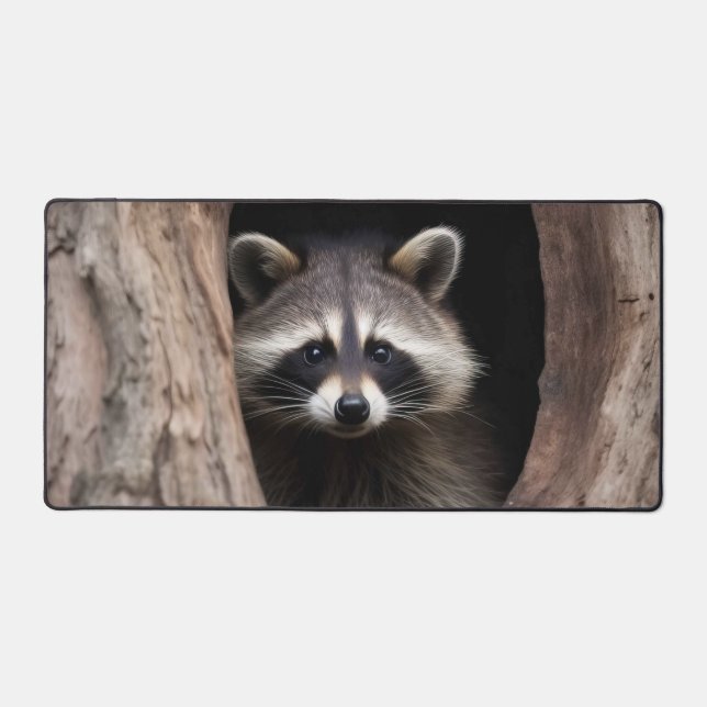 Racoon in Tree Cave  Desk Mat (Front)