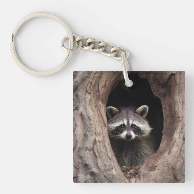 Racoon in Tree Cave  Key Ring (Front)