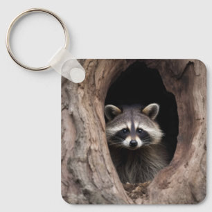 Racoon in Tree Cave Key Ring