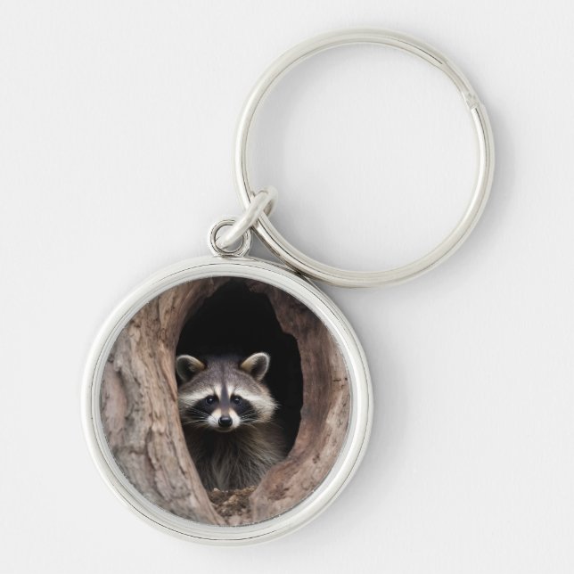 Racoon in Tree Cave  Key Ring (Front)
