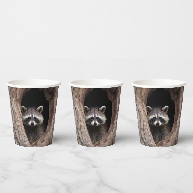 Racoon in Tree Cave  Paper Cups (Multi)