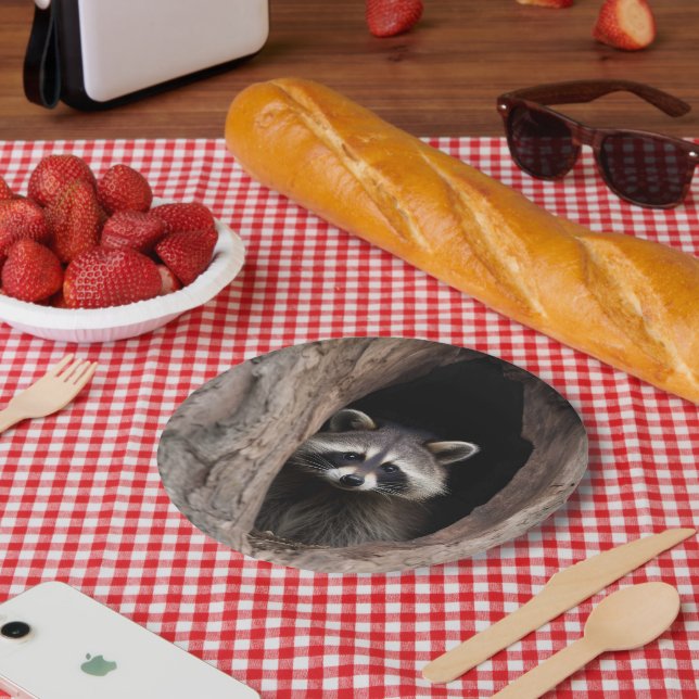 Racoon in Tree Cave  Paper Plate (Picnic)