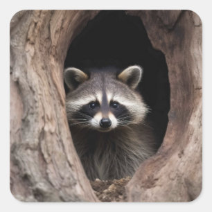 Racoon in Tree Cave  Square Sticker