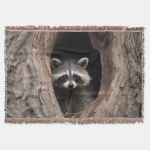 Racoon in Tree Cave  Throw Blanket
