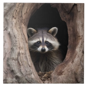 Racoon in Tree Cave  Tile