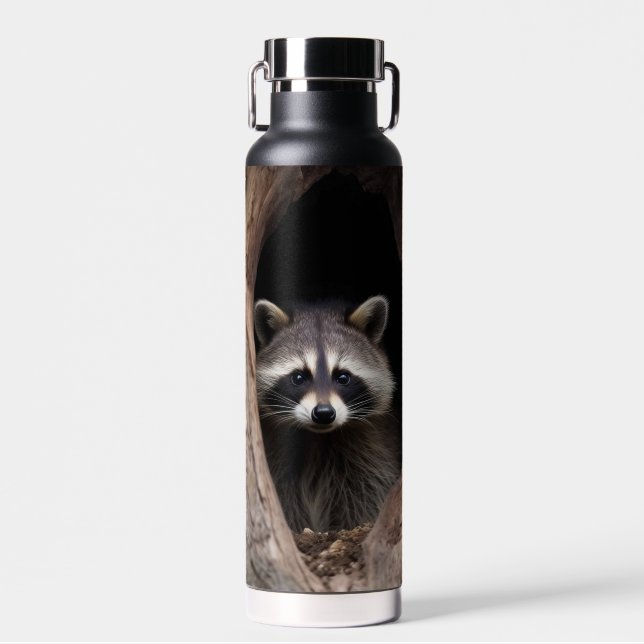 Racoon in Tree Cave  Water Bottle (Front)