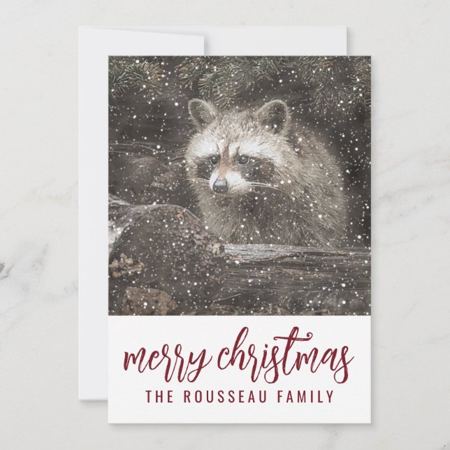 Racoon In Winter Snow Christmas Holiday (Front)