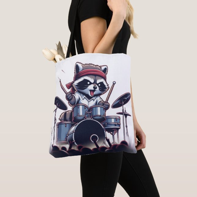 Racoon Jam: Beating the Drums with Unstoppable  Tote Bag (Close Up)