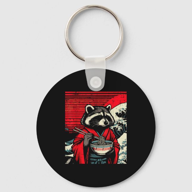 Racoon Kimono Eating Ramen Japanese Food Art Men  Key Ring (Front)