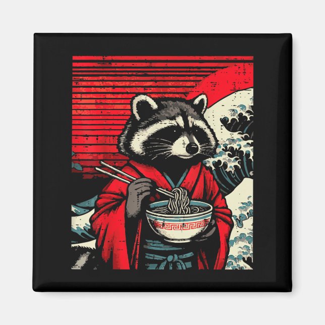 Racoon Kimono Eating Ramen Japanese Food Art Men  Magnet (Front)