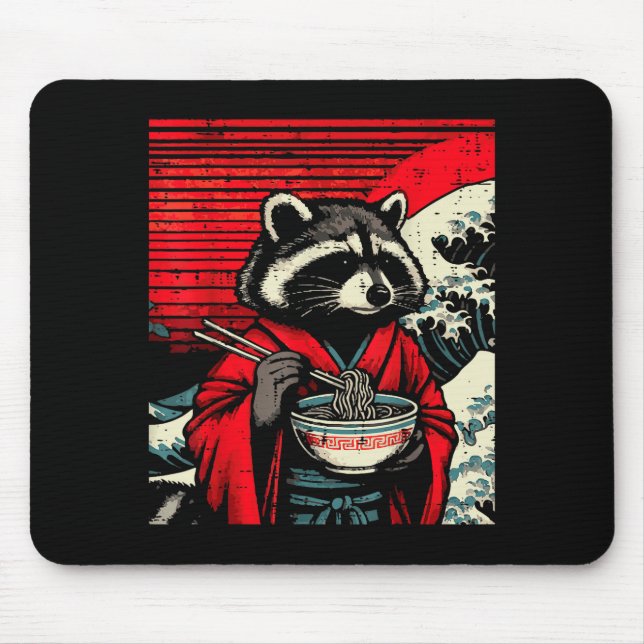 Racoon Kimono Eating Ramen Japanese Food Art Men  Mouse Mat (Front)
