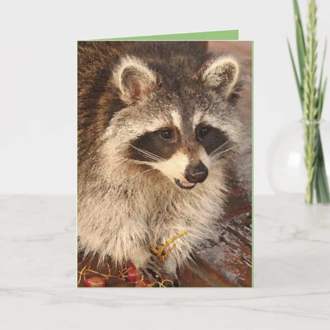 Racoon Kit with Grapes blank note card (Front)