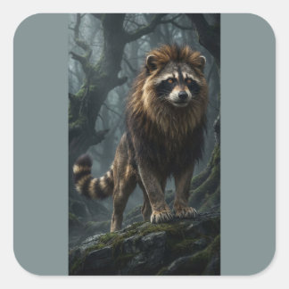 Racoon Lion Fantasy Creature – Mystical Forest Square Sticker