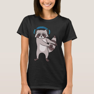 Racoon Listening Music Headphone Cute Rodent T-Shirt