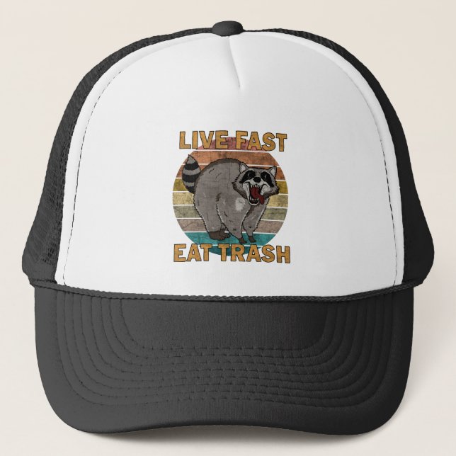 Racoon - Live Fast Eat Trash Trucker Hat (Front)