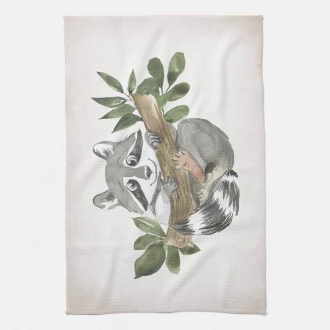 Racoon Lover Baby Racoon Nursery Art Tea Towel (Vertical)