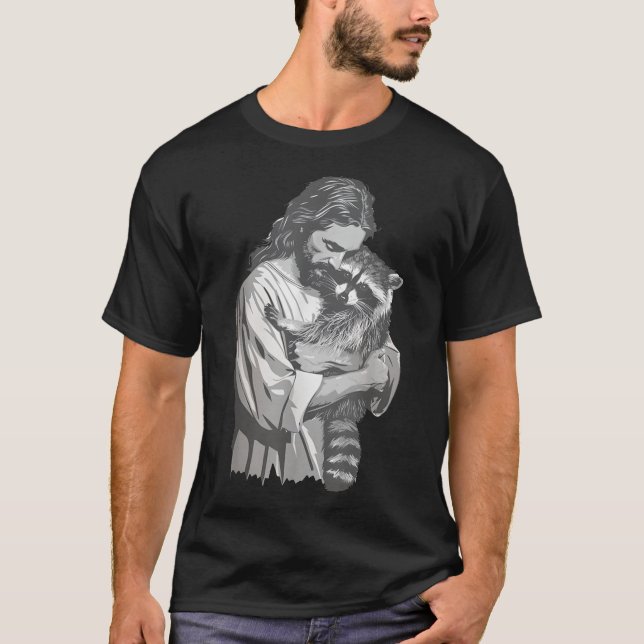  Racoon Lover Trash Panda Christian Jesus Holding  T-Shirt (Front)