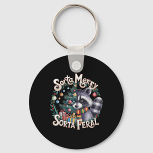 Racoon Lovers Christmas Tree Sorta Merry Sorta Fe Key Ring