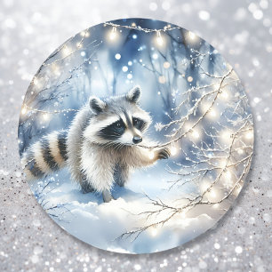 Racoon Magical Enchanted Christmas Forest  Classic Round Sticker