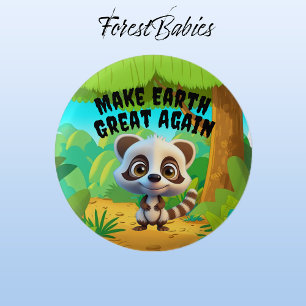 Racoon, Make Earth Great Again, Environmental 3 Cm Round Badge