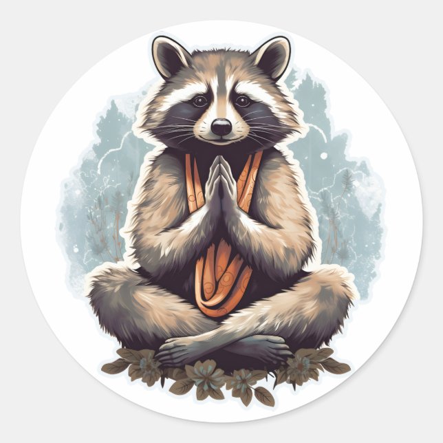 Racoon Meditation Yoga Classic Round Sticker (Front)