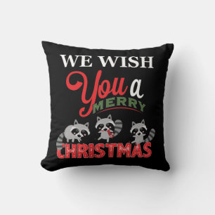 Racoon Merry Christmas Cushion