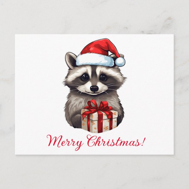 Racoon Merry Christmas! Holiday Postcard (Front)