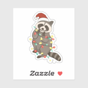 Racoon Merry Christmas Lights Santa Hat Xmas Snow