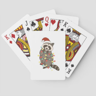Racoon Merry Christmas Lights Santa Hat Xmas Snow Playing Cards