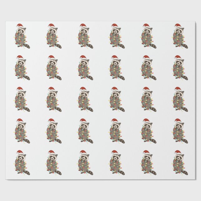 Racoon Merry Christmas Lights Santa Hat Xmas Snow Wrapping Paper (Flat)