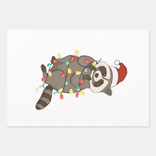 Racoon Merry Christmas Lights Santa Hat Xmas Snow Wrapping Paper Sheet