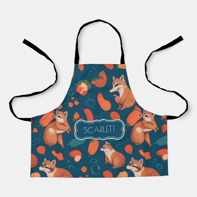 Racoon Mosaic Colourful Personalised Pattern Apron (Front)