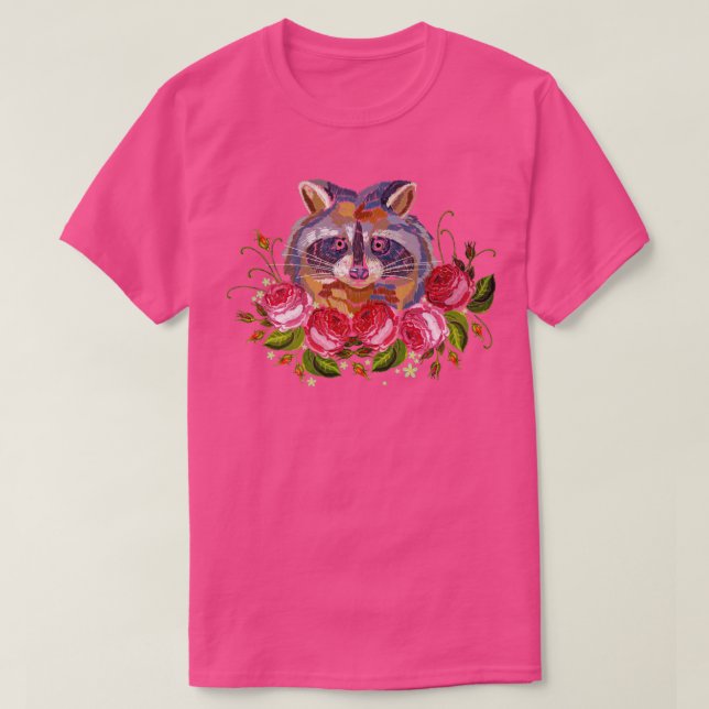 Racoon Nature Flowers T-Shirt (Design Front)