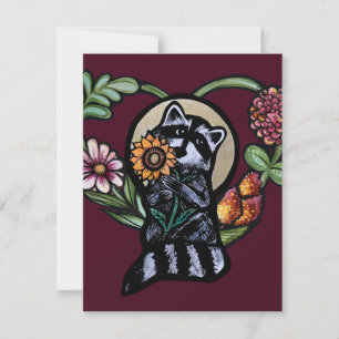 Racoon Nature lovers sunflower art                Holiday Card